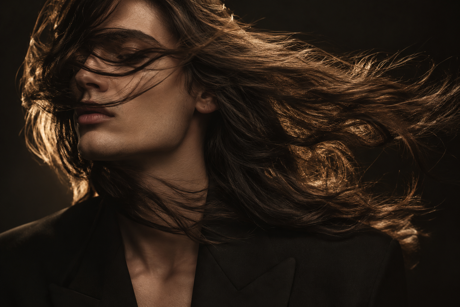 Alchemy editorial: sculptural hair, movement and black tailoring